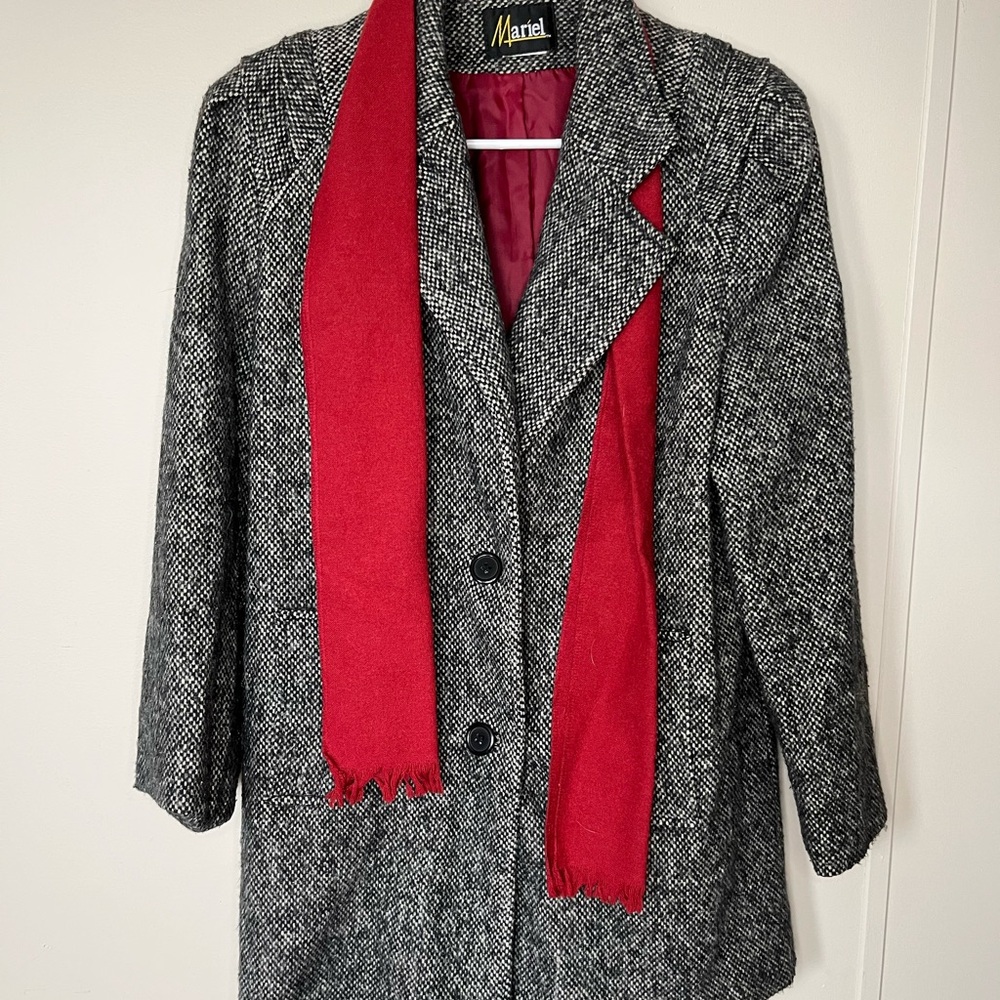 Marvel Women's Black and Gray Coat with Red Scarf